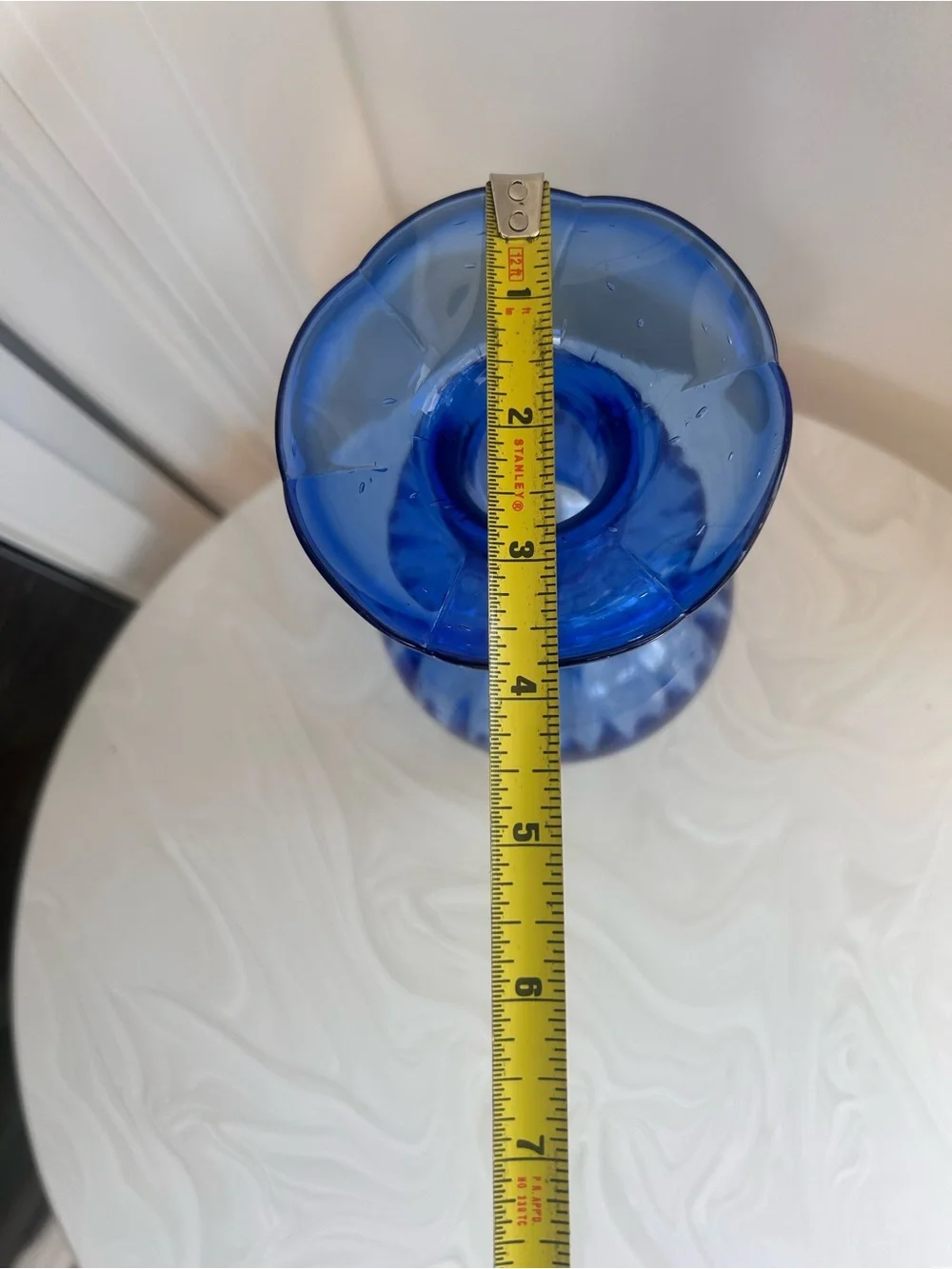 MCM European blue cobalt vase w ribbed & ruffled texture & pulegoso use